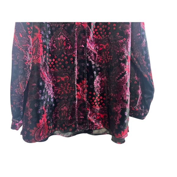 Paisley Velvet Button Down Tunic Top Women 1X Long Sleeves Dark Wimsigoth Grunge - Picture 9 of 14
